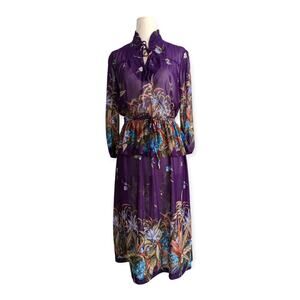 Vintage 80s JANE BAAR Botanical Print Keyhole Peplum Dress